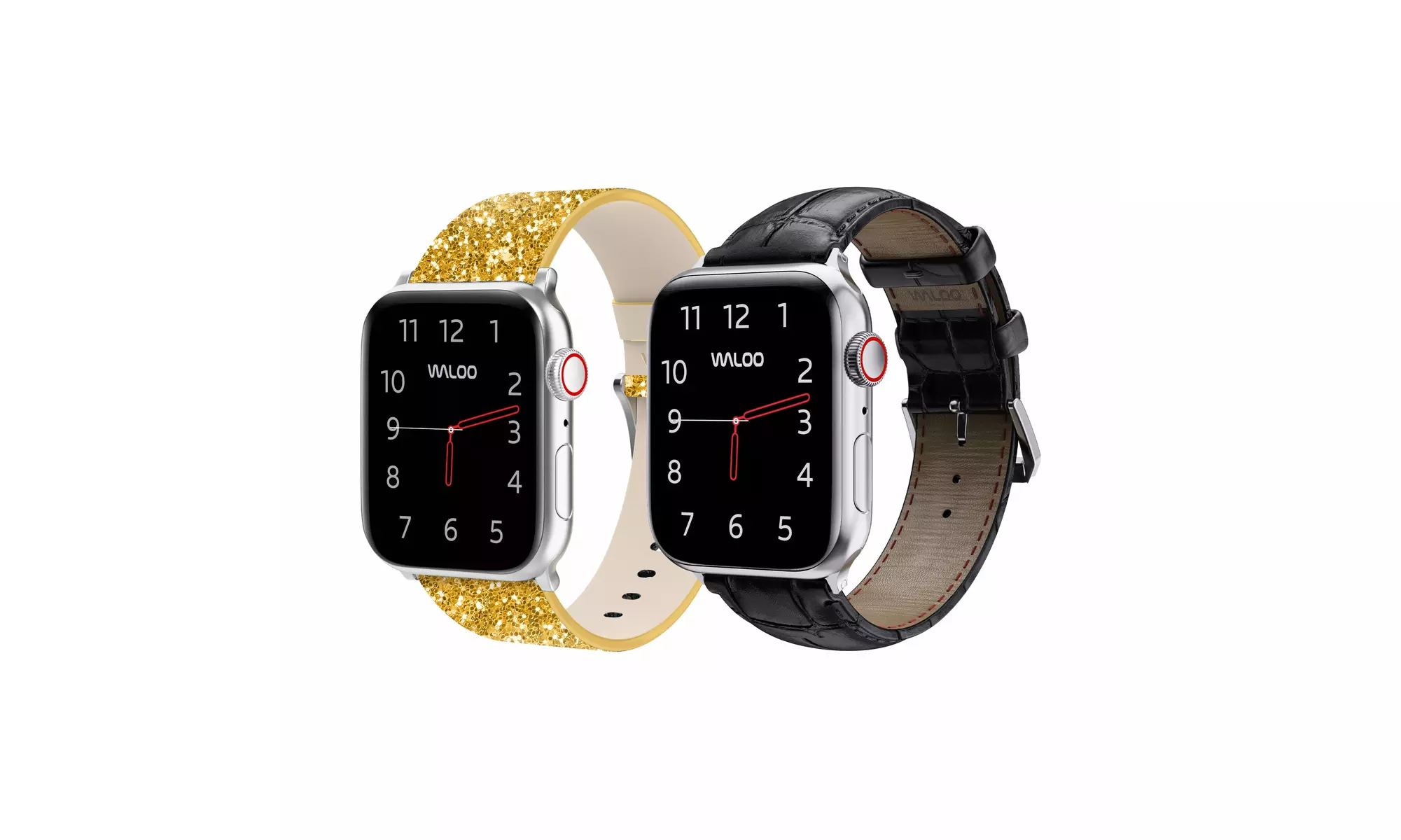 Waloo 2-Pack Leather Bling and Crocodile Embossed Apple Watch Bands