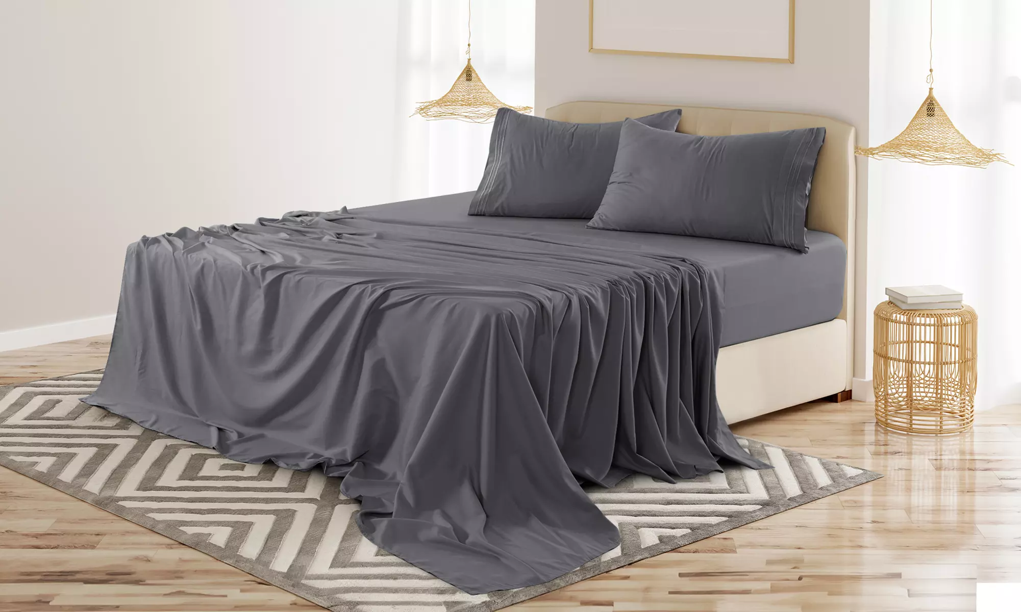 Lux Decor 4Pc Deep Pocket Sheet Set With Embroidered Pillowcases & Giftable Bag