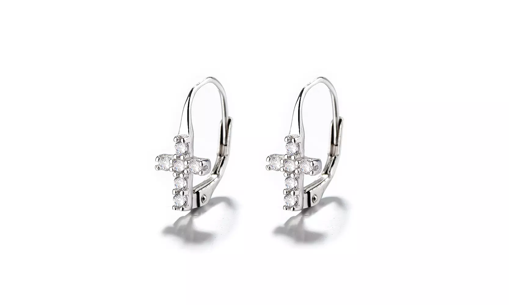 18K White Gold Plated Cross Lever Back Earrings with crystals from Swarovski