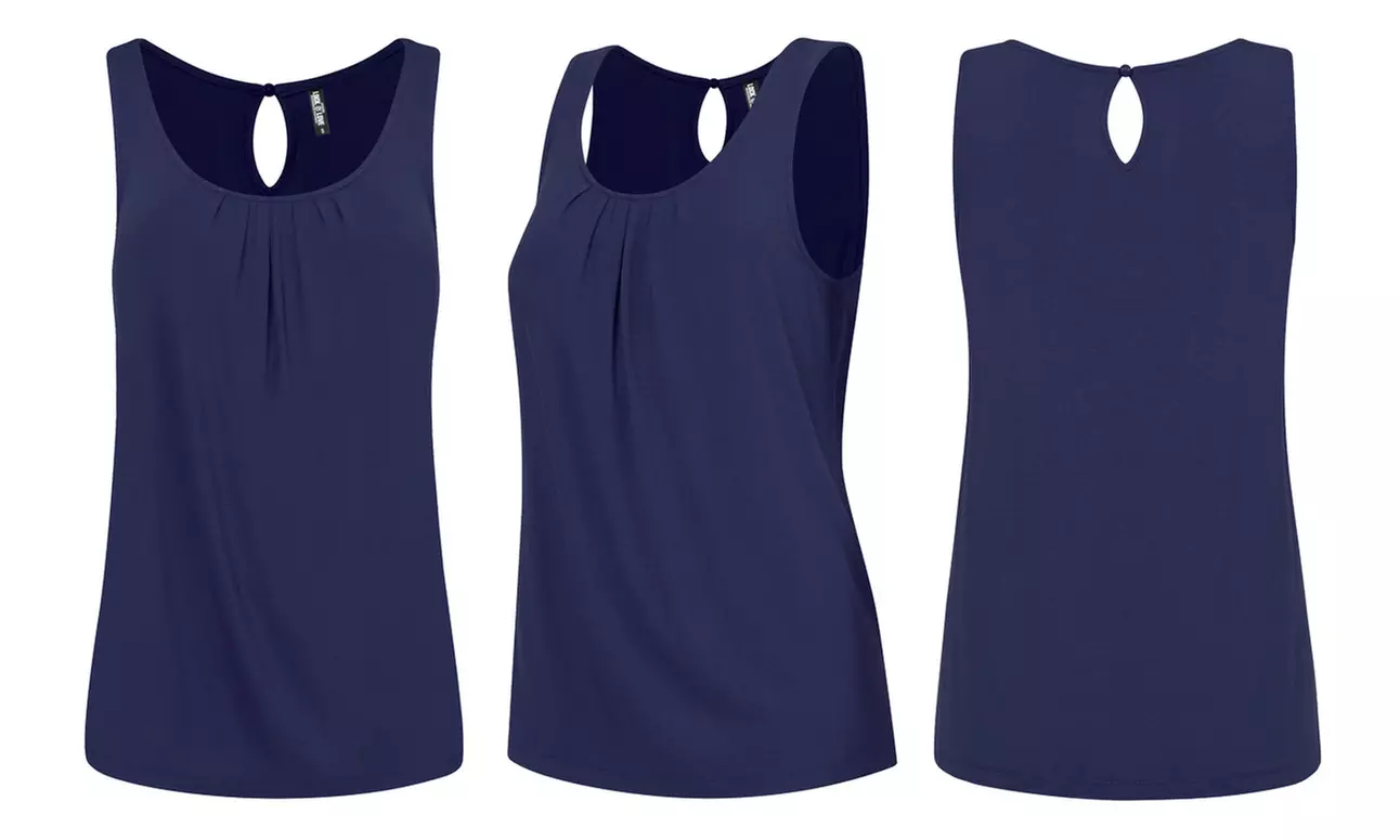 Made By Johnny Women's Pleated Front Scoop Neck Shell Tank