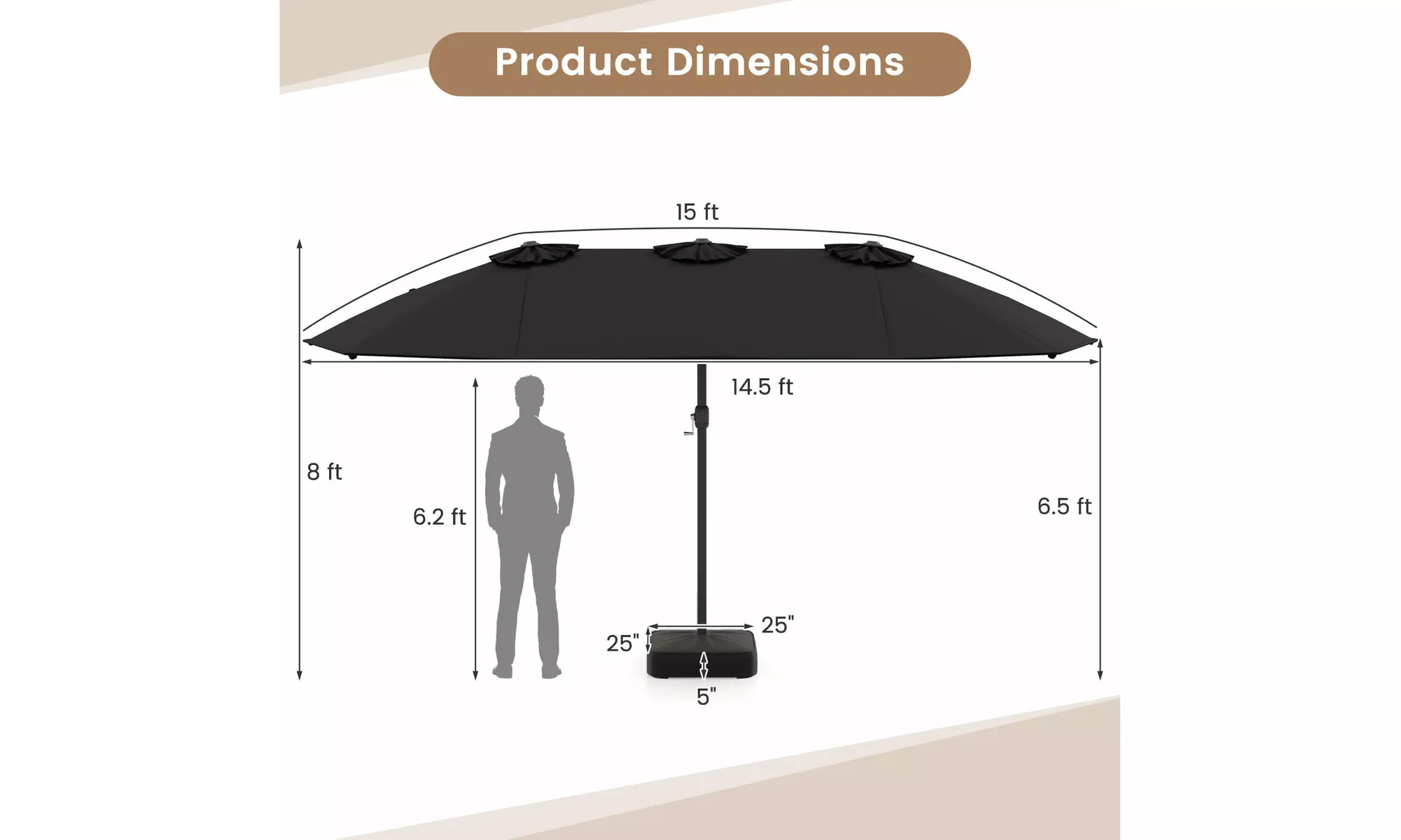 15FT Double-Sided Twin Patio Umbrella Sun Shade Outdoor Crank Market