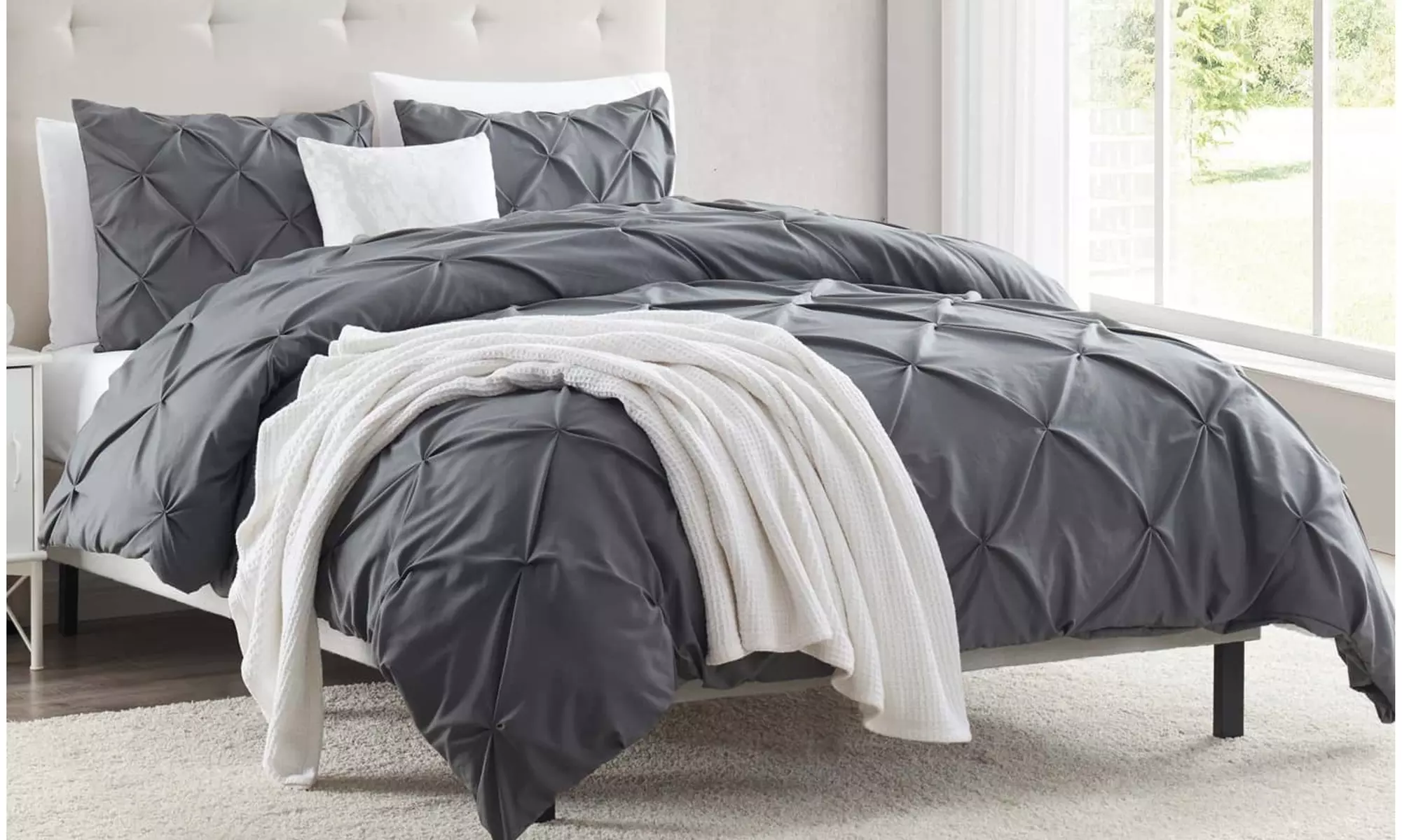Nestl 4-Piece Pinch Pleat Duvet Cover and Down Alternative Comforter Set - Primary Image
