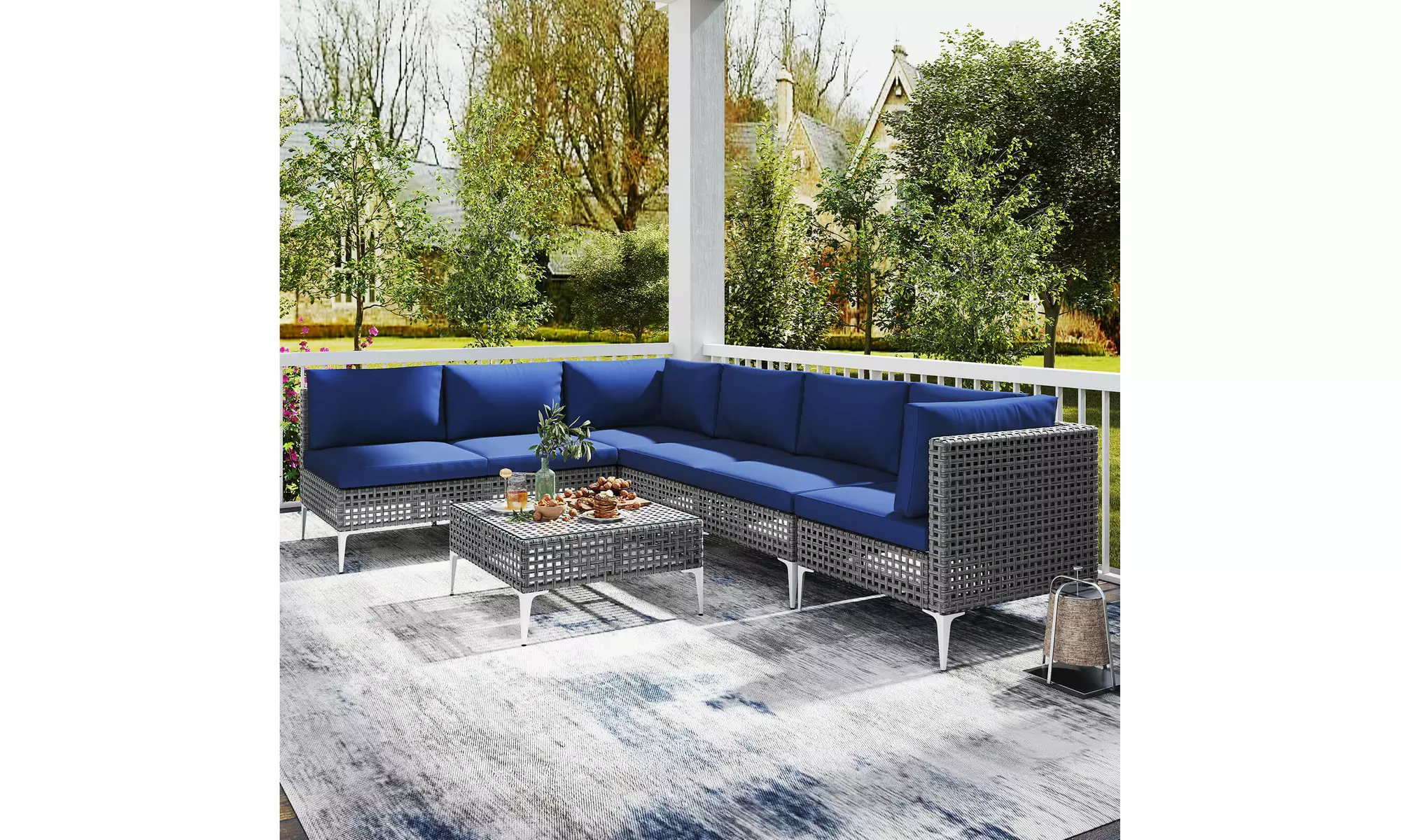 Costway Outdoor Furniture Set with Seat & Back Cushions Coffee Table