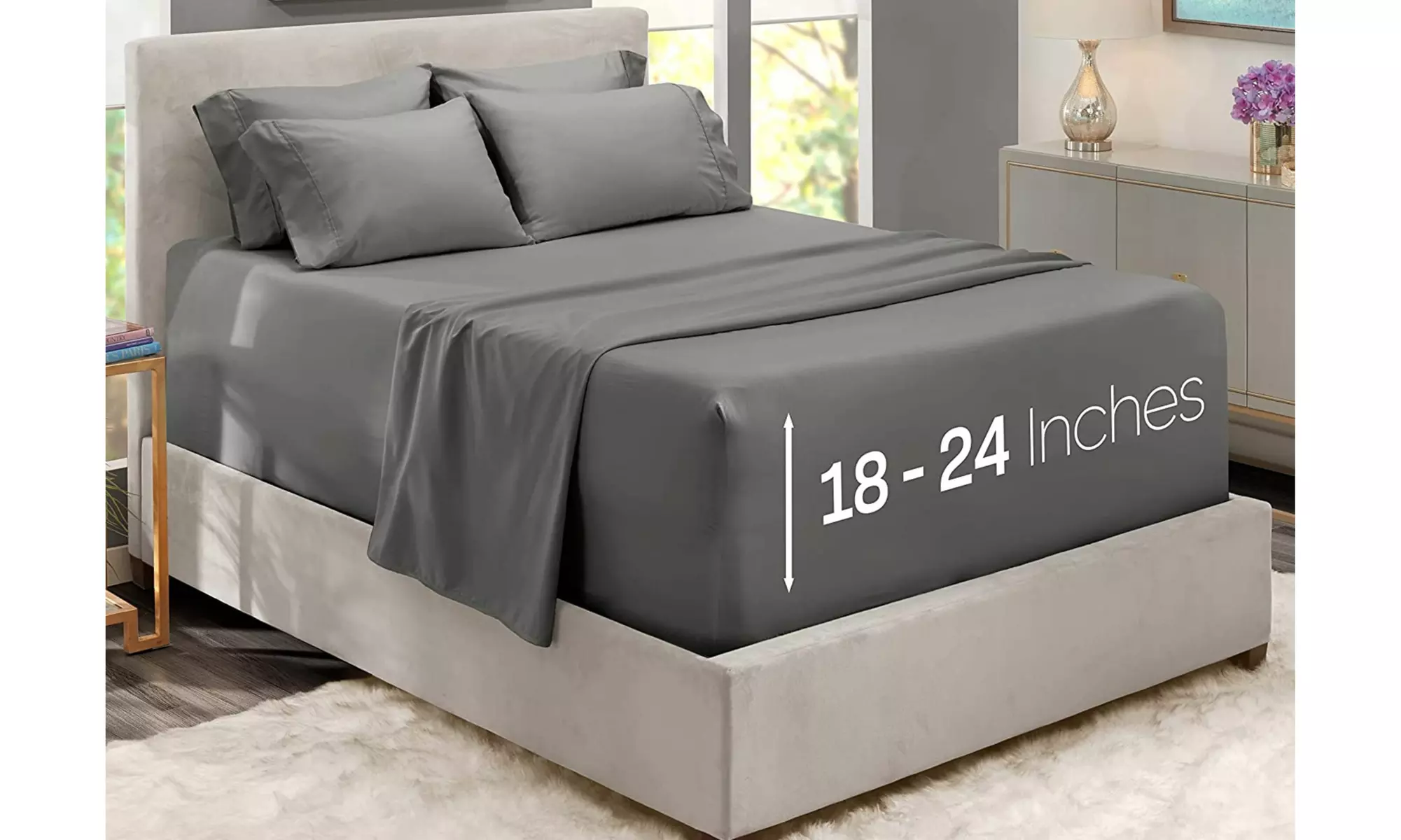 Hearth & Harbor Extra Deep Pocket Sheet Set - Microfiber Bed Sheets - 24" Depth