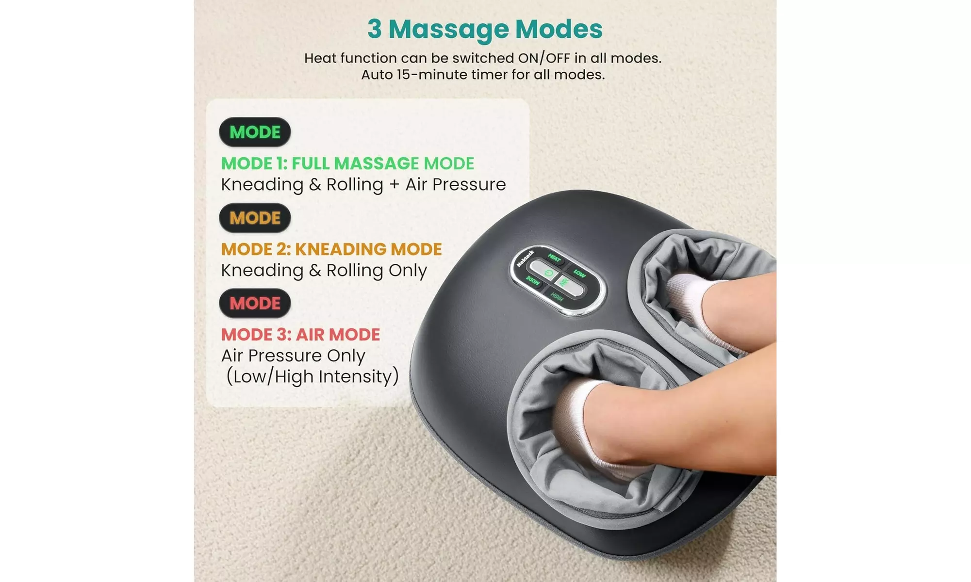 Refurbished Nekteck Shiatsu Foot Massager with Heat and Air Compression Grey