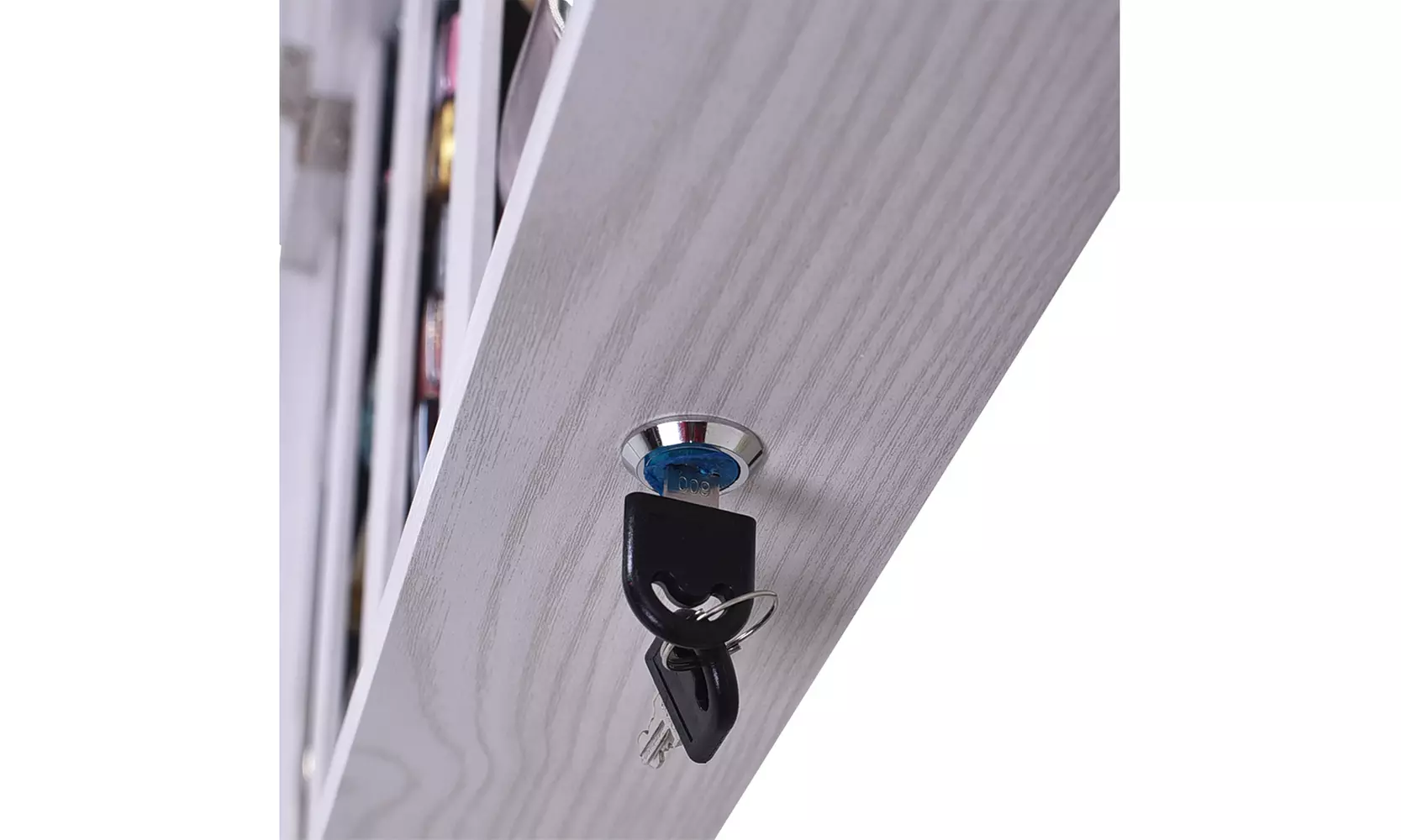 Jewelry Cabinet Wall Mount Mirrored Armoire Storage Organizer White - Image 6