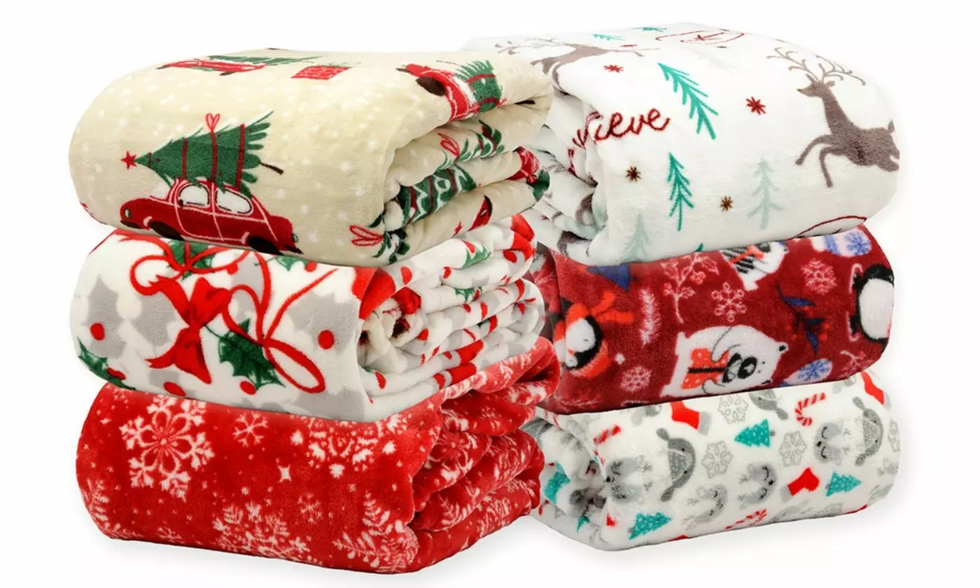 Kathy Ireland Holiday Print Plush Flannel Throw Blanket