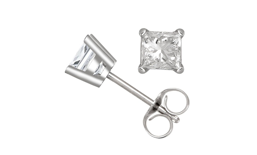 Image 1: 925 Sterling Silver Solitaire Princess Stud Earrings 4mm - 8mm
