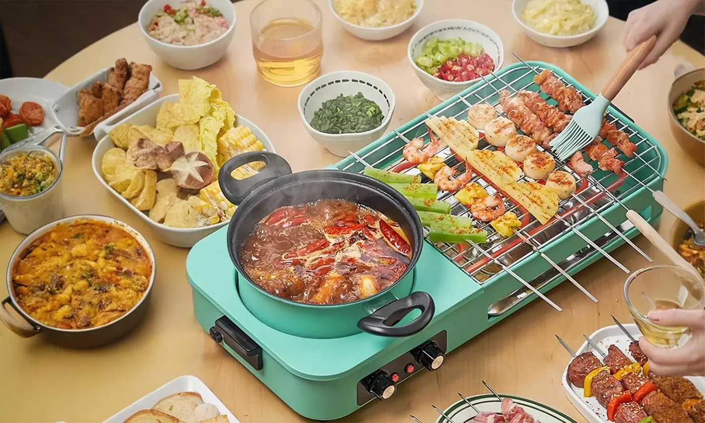 iMounTEK 3-in-1 Electric Hot Pot and Korean BBQ Grill Non-Stick Shabu Cooker