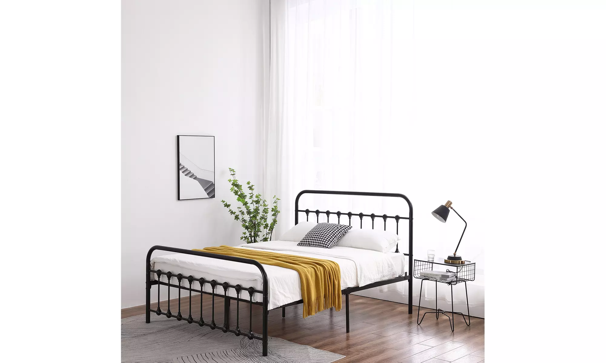 Metal Bed Frame Sturdy and Stable Queen Size Black - Second Medium