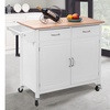 Image 6: Rolling Kitchen Cart Island Wood Top Storage Trolley Cabinet Utility Modern