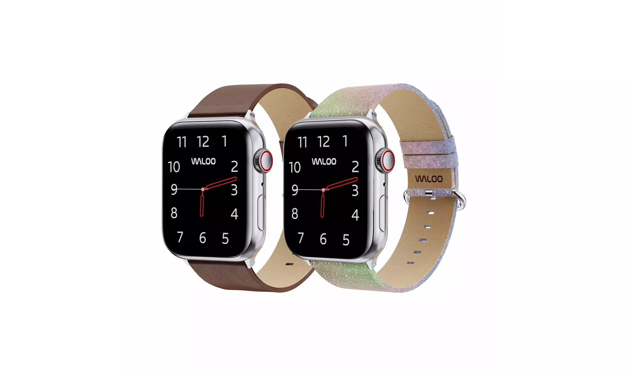Waloo 2-Pack Leather Grain and Shiny Brilliance Apple Watch Bands