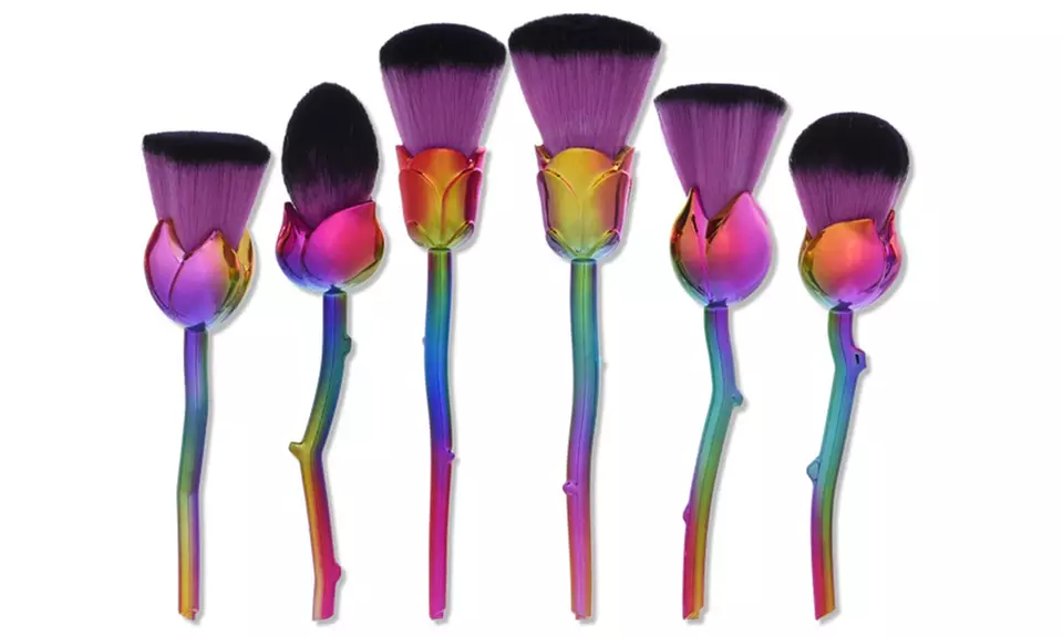 Rose Shaped Makeup Brush Set with Floral Pouch (6-Piece) - Second Medium