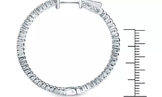 Suzy Levian 14K White Gold 1.601ct TDW Inside Out Diamond Hoop Earrings - Second Medium
