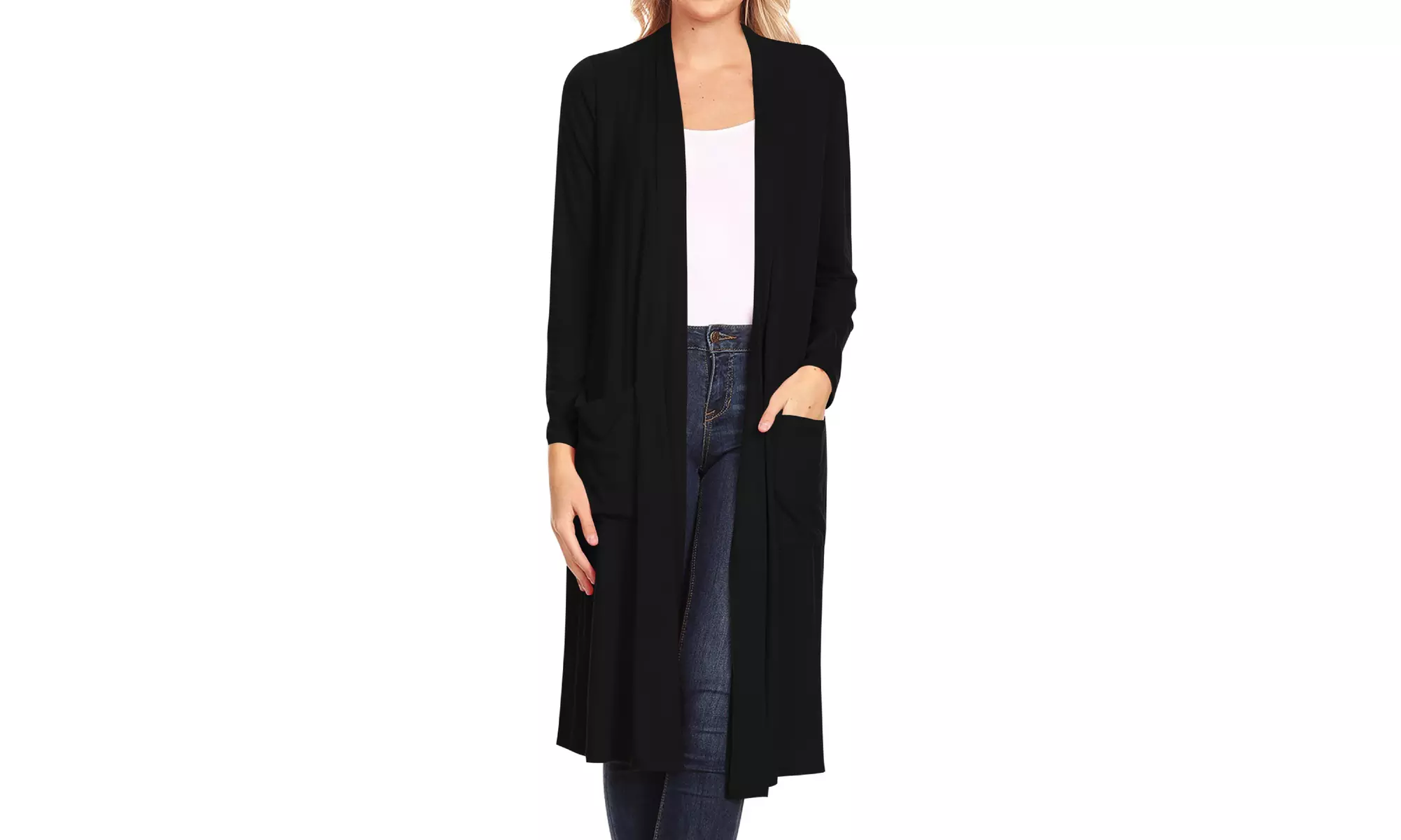 Women's Casual Open Front Side Pockets Solid  Long Cardigan