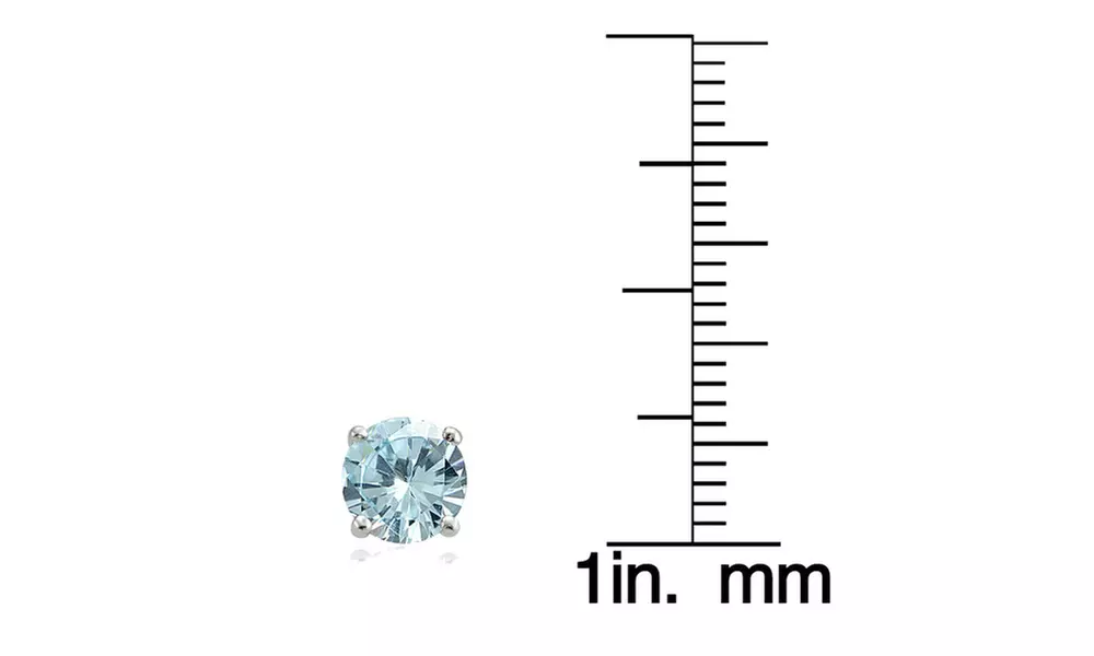 Light Aquamarine and White Topaz Round Crown Stud Earrings in Sterling Silver - Second Medium