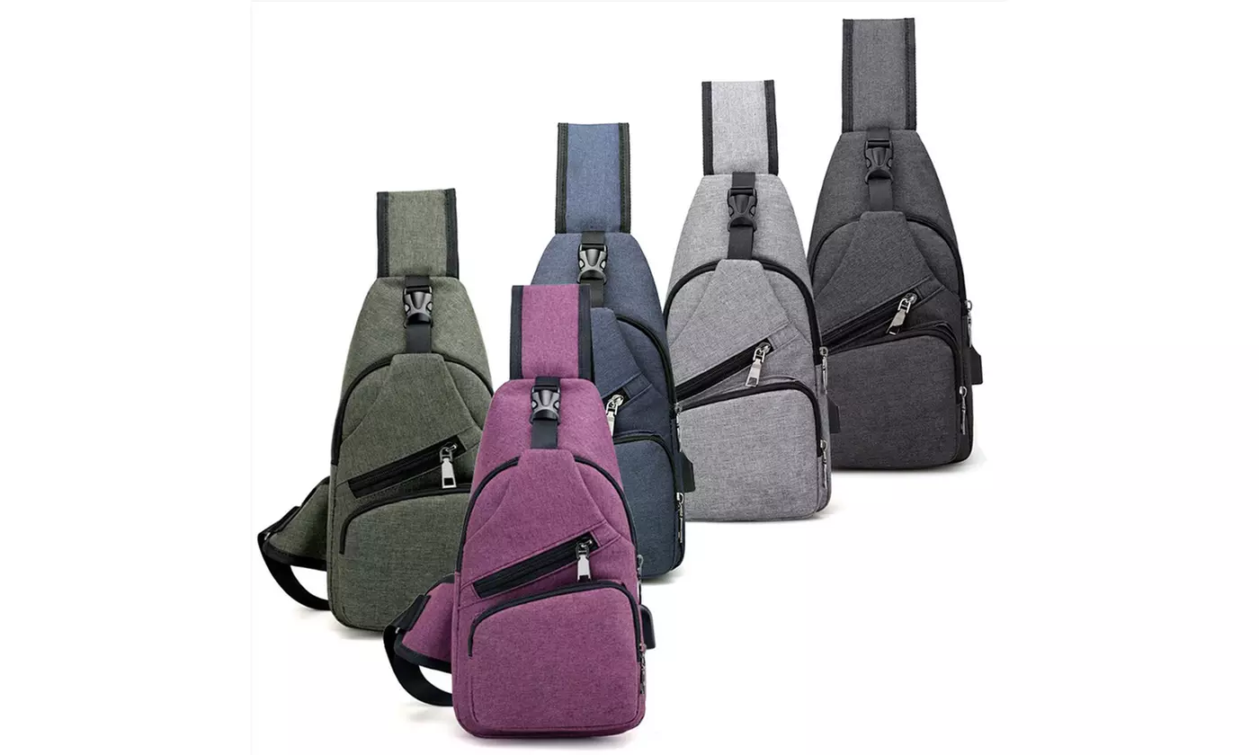 Men Messenger Shoulder Bag Crossbody Cycle Sling Chest Pack & USB Port - Primary Image