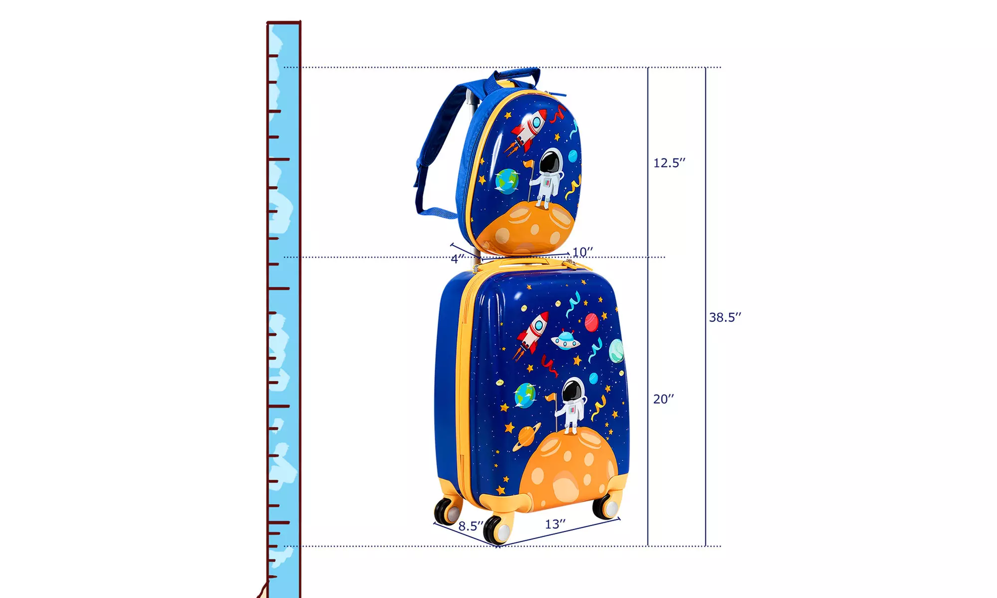 Costway 2PC Kids Luggage Set 18'' Suitcase&12'' Backpack Travel ABS Spaceman