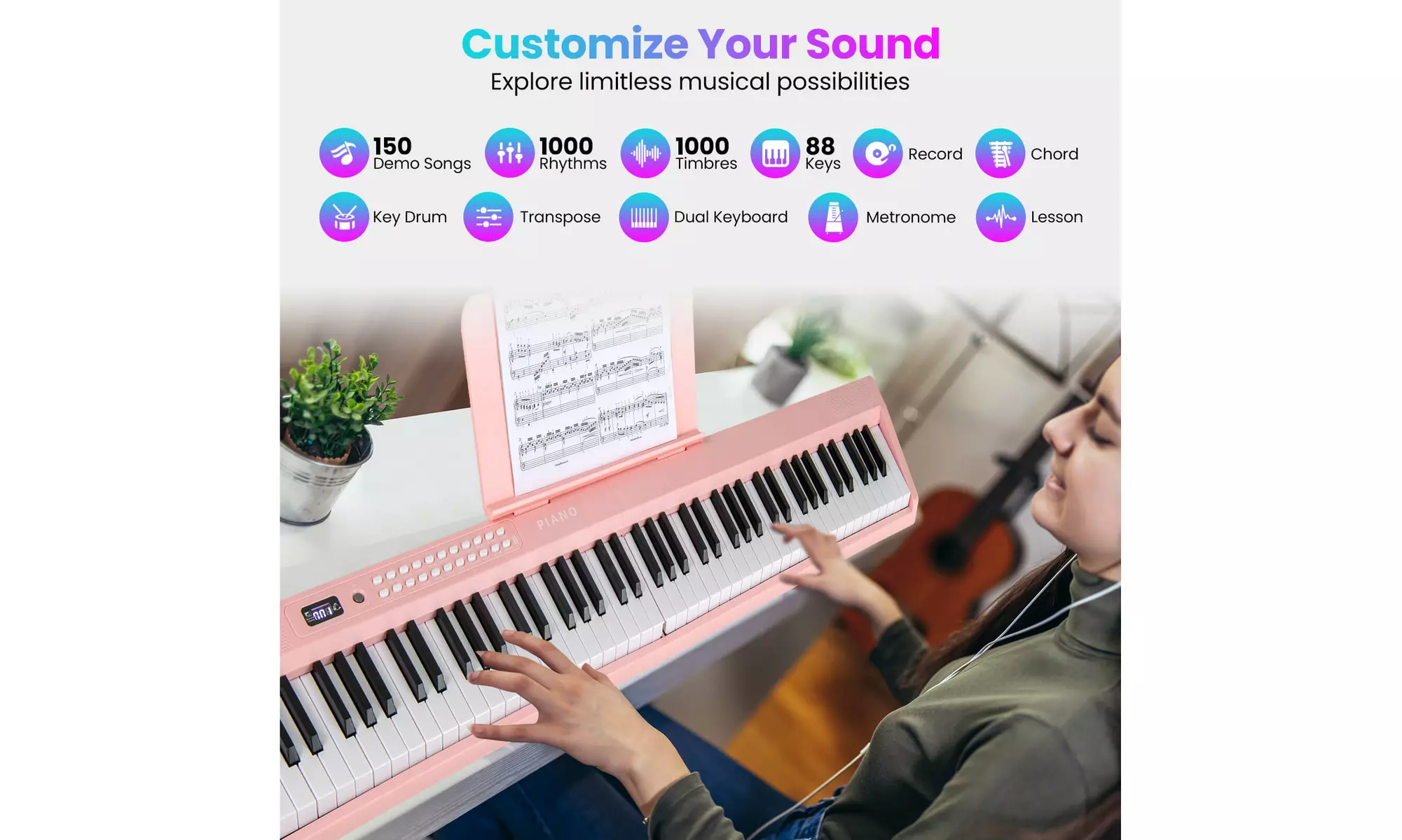 Costway 88 Key Folding Piano Keyboard with Wireless MIDI Dual Speakers
