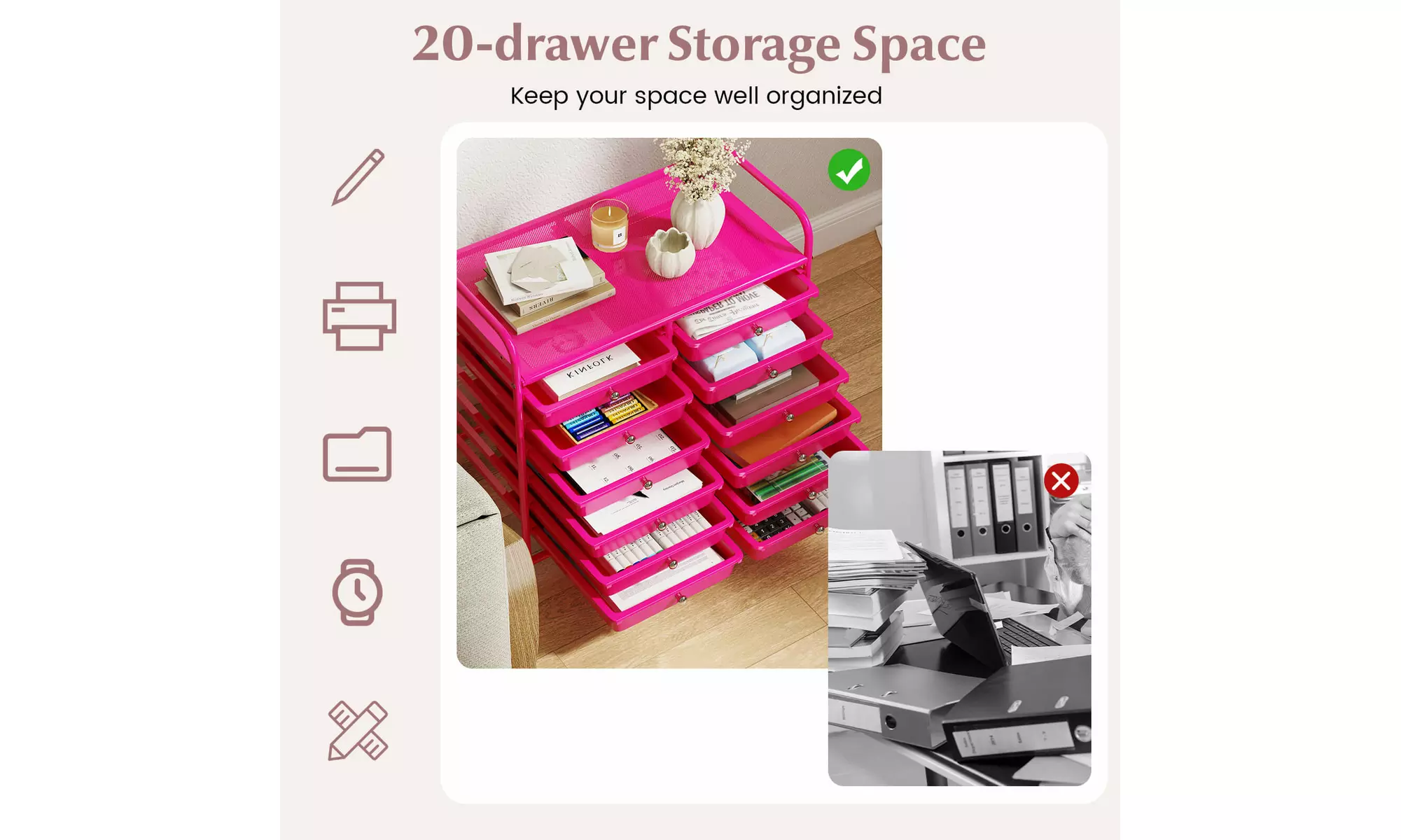 Costway 12 Drawers Rolling Cart Storage Scrapbook Paper Studio Organizer Bins