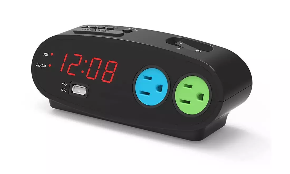 Sharp SPC136 Alarm Clock with USB and 2 Outlets (Black) - Refurbished - Primary Image