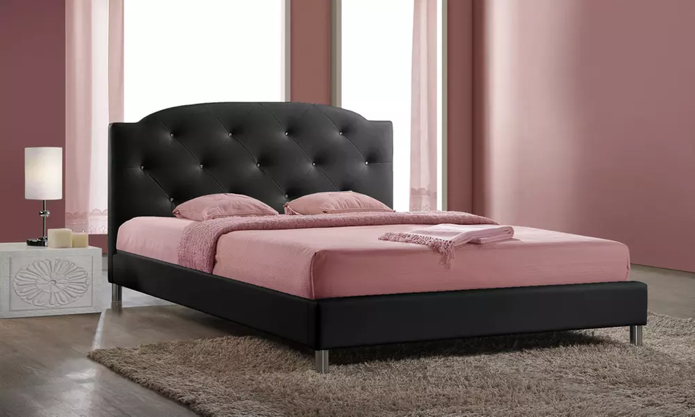 Baxton Studio Canterbury Upholstered Crystal-Tufted Headboard Platform Bed - Primary Image