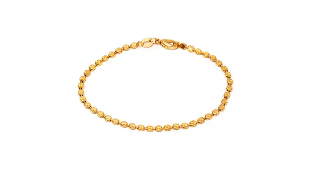 18K Gold Plated Engraved Crushed Ball Bead Bracelet - Primary Image