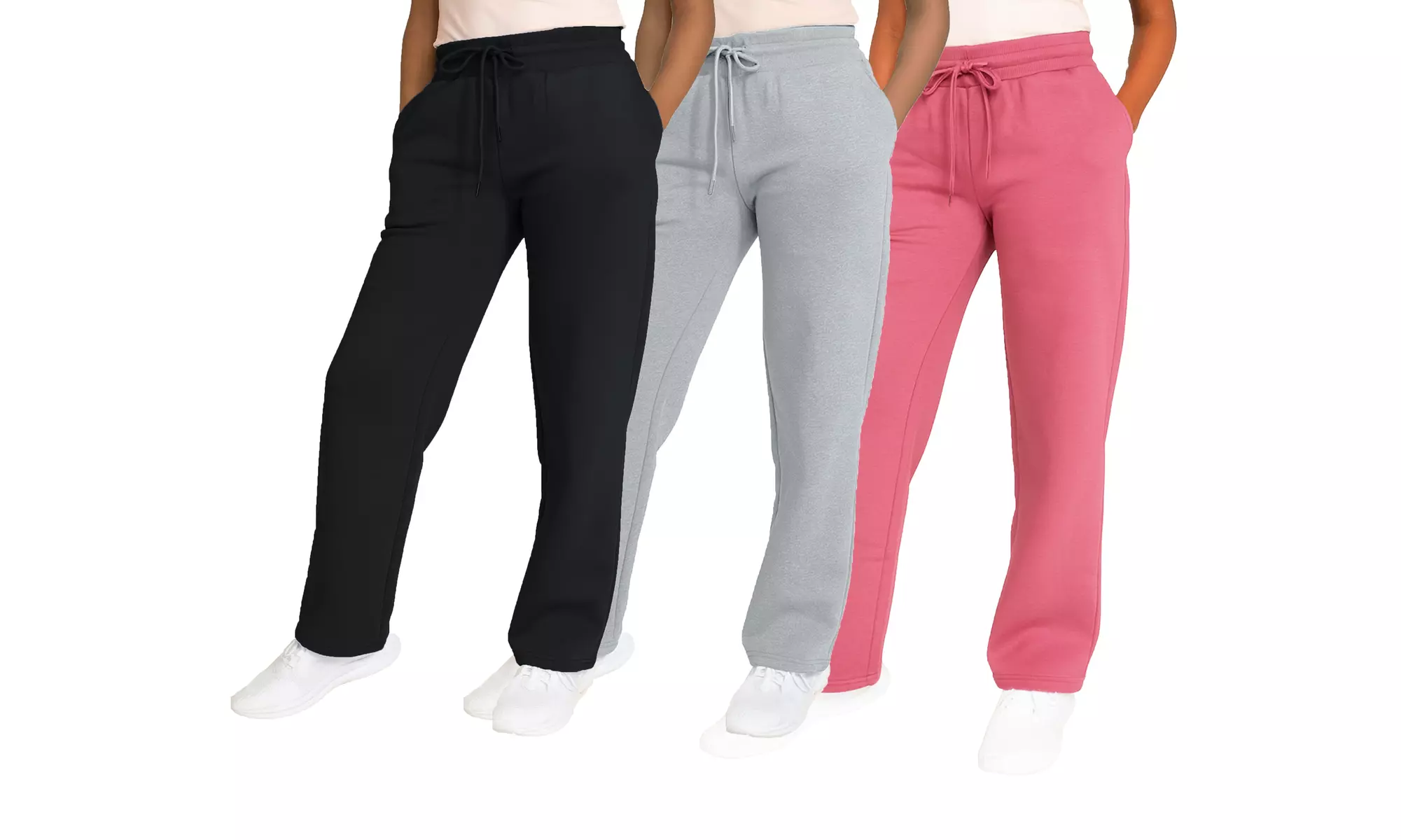 3-Pack Women's Heavyweight Wide-Leg Fleece Sweatpants - Loose Fit with Pockets