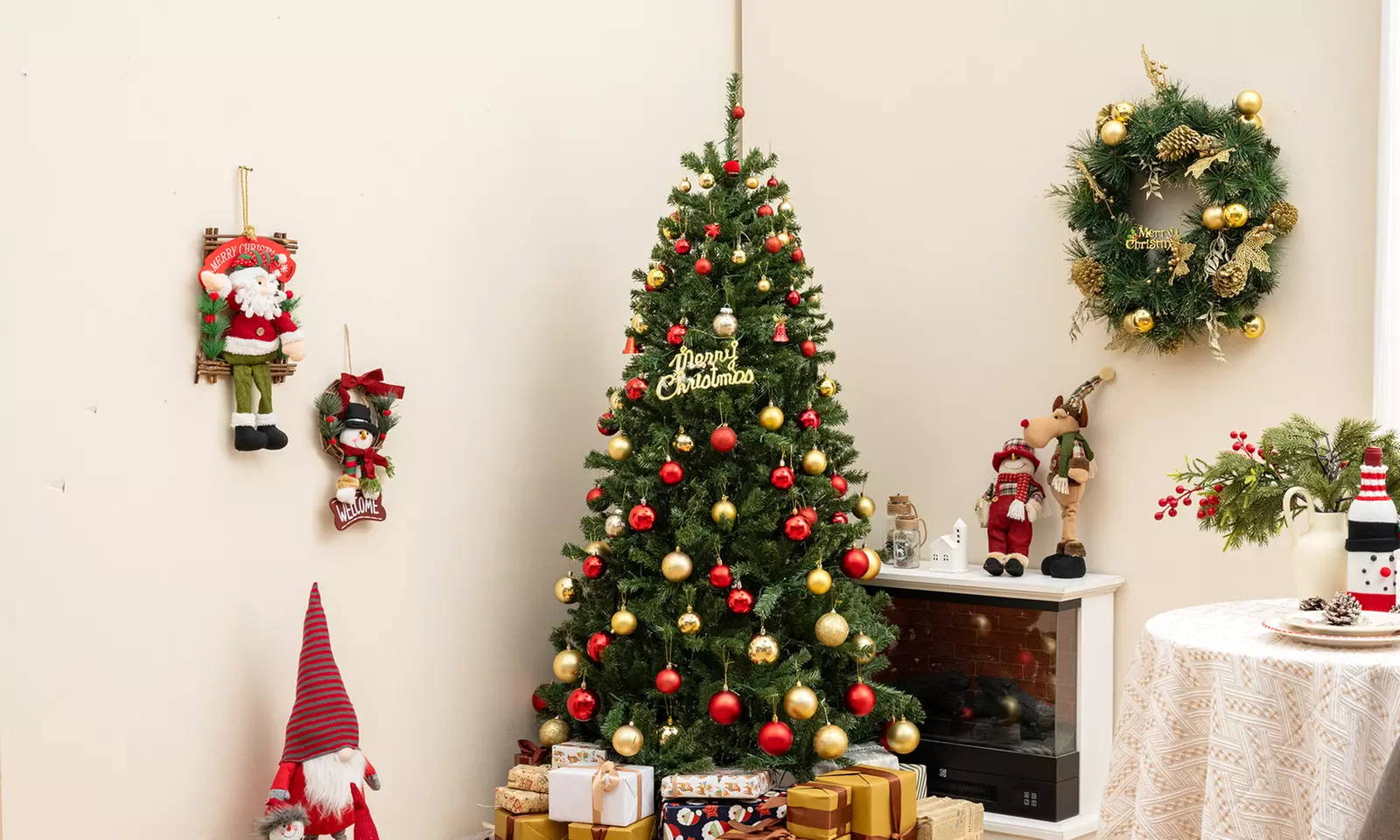 Costway Pre-Lit Artificial Christmas Tree with Branch Tips | Warm White LED Lights | Easy Setup & Home Decor