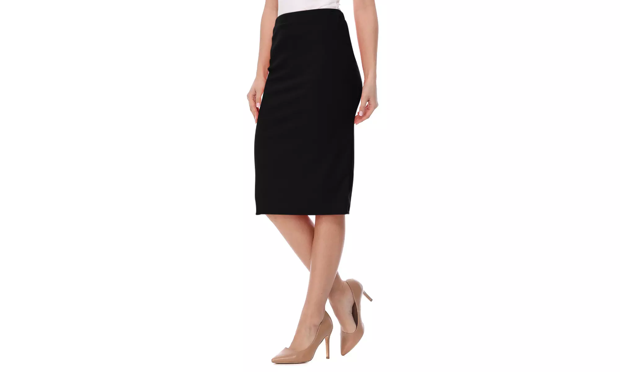 Women's Elastic High Waist Stretch Comfy Office Work Wear Solid Midi Skirt S-3XL