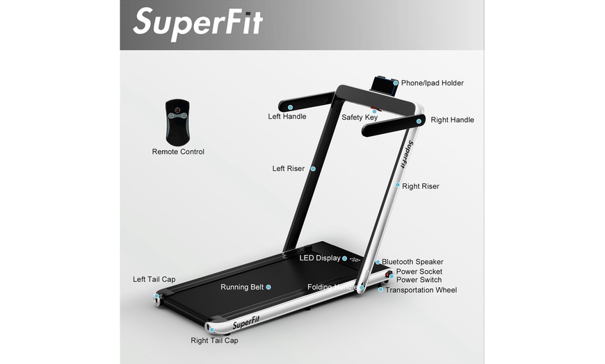 Image 9: Superfit 2.25HP 2 in 1 Folding Treadmill Speaker Home Gym