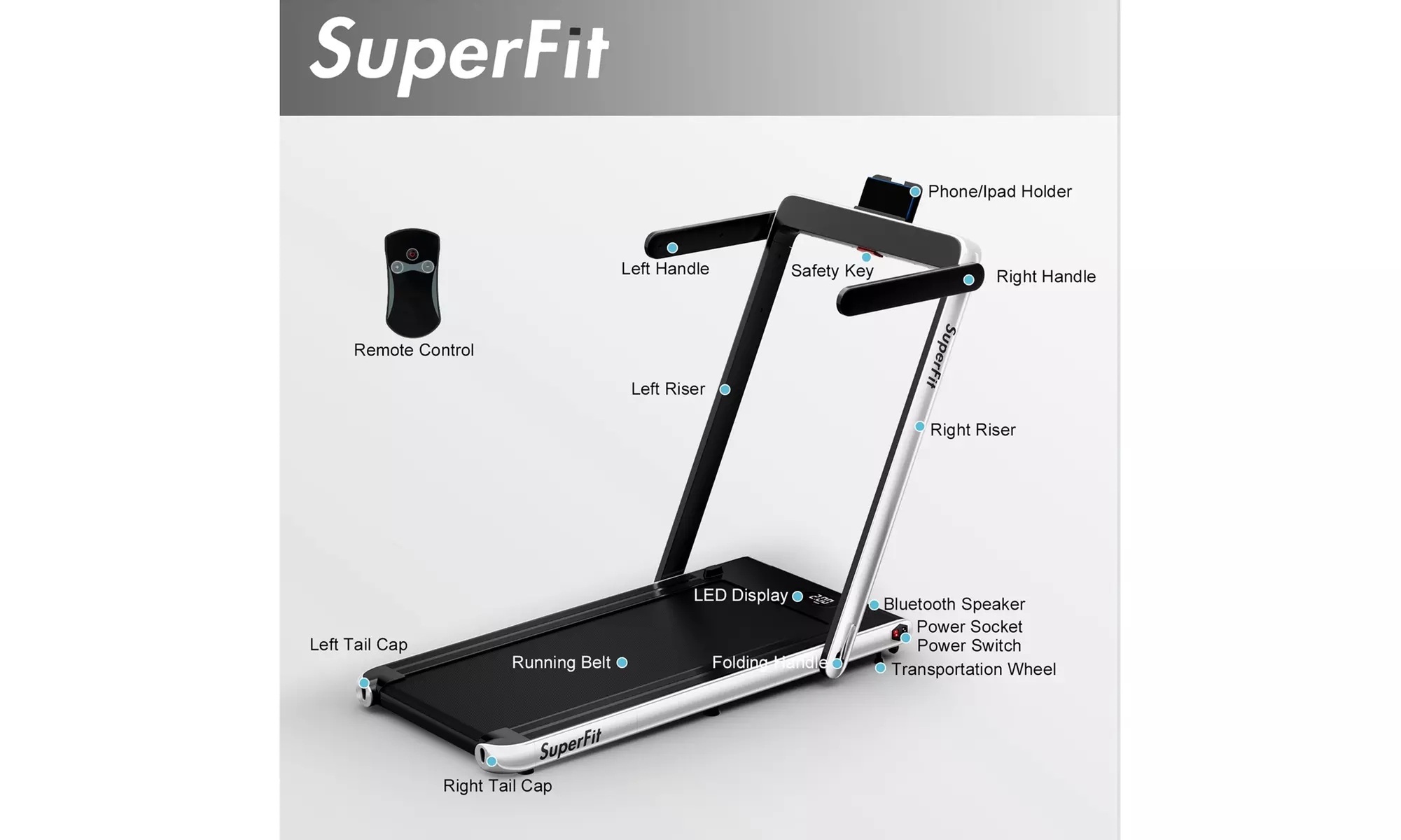 Superfit 2.25HP 2 in 1 Folding Treadmill Speaker Home Gym