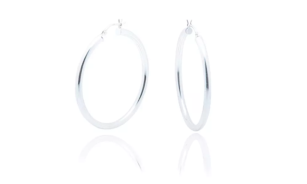 Solid Sterling Silver Polished 3MM Italian Hoop Earrings 