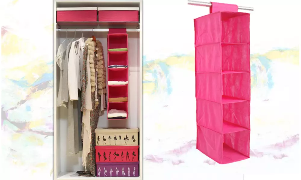 5-Compartment Foldable Hanging Wardrobe Shelf Organizer - Second Medium
