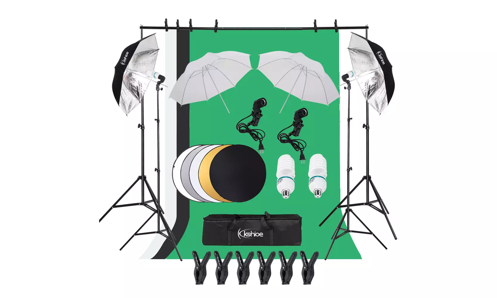 135W Photography Background Stand and Non-Woven Fabrice Set w/Folding Reflector - Primary Image