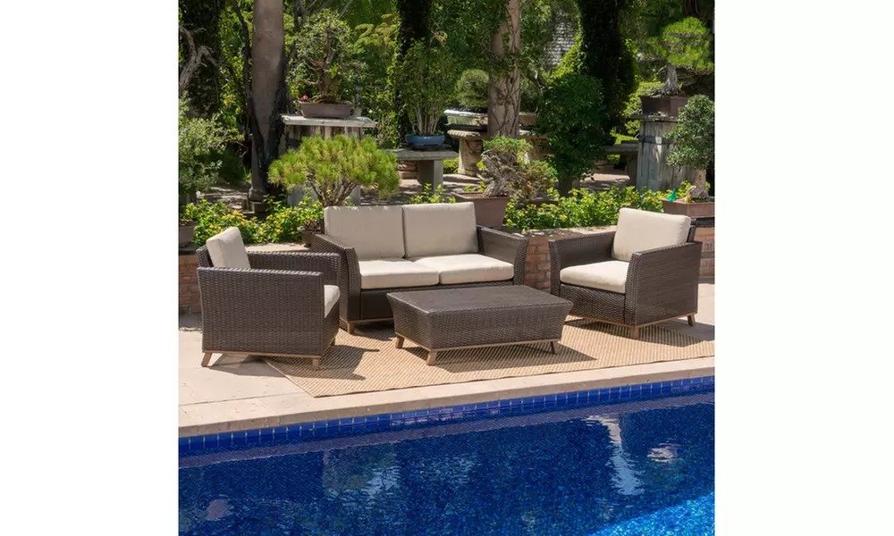 Grady Outdoor Wicker Chat Set with Cushions (4-Piece) - Primary Image