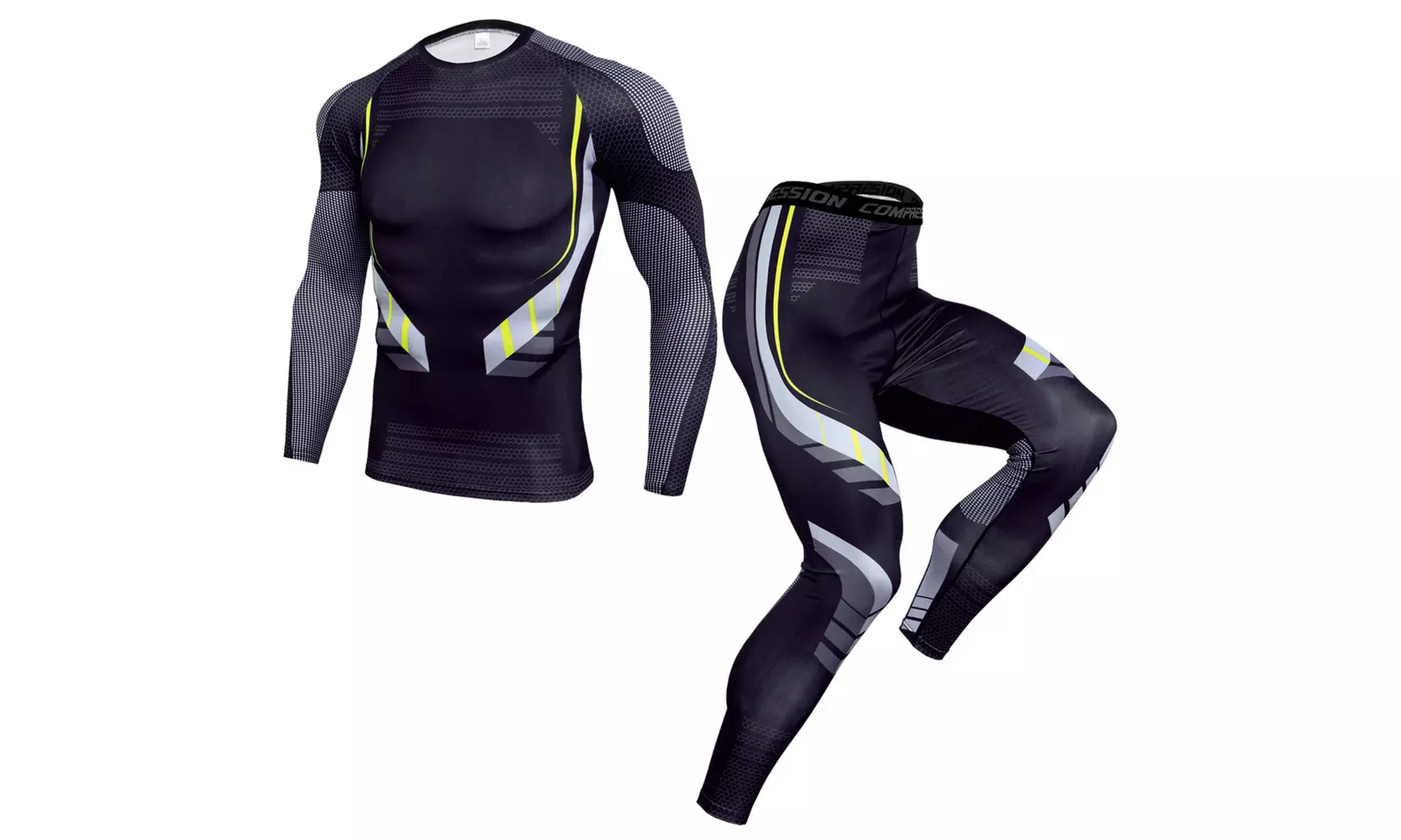 Men Workout Set Compression T Shirt Pants Sports Gym Tracksuit Base Layer Suit - Primary Image
