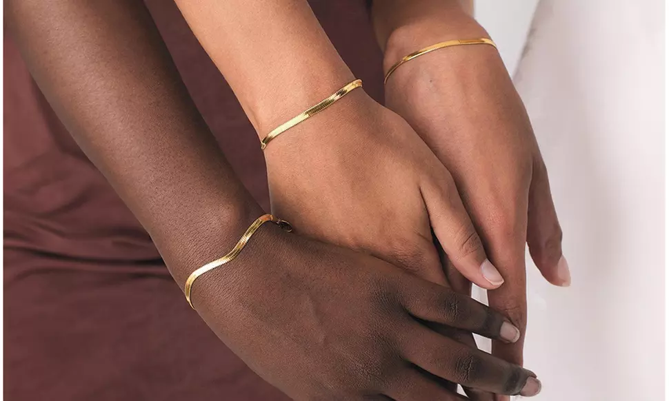Gold Or Silver Plated Stainless Steel Herringbone Snake Chain Bracelet