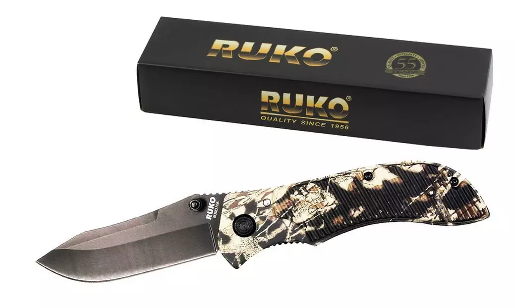 Ruko Camo Folding Knife,Striated Handle,Camo EVA 1000D Nylon Sheath - Image 3