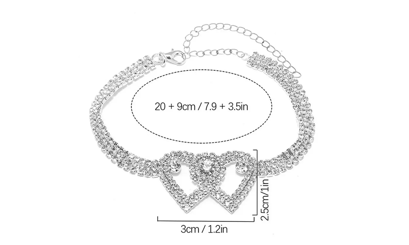 Rhinestone Double Heart Ankle Bracelets Crystal Tennis Anklet Bracelet Jewelry 