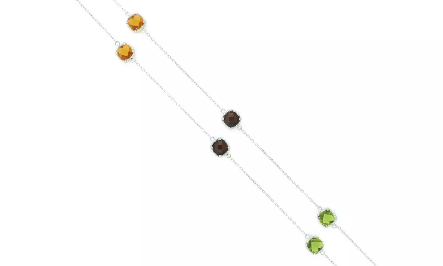 Suzy Levian Multi-Color Cubic Zirconia Sterling Silver Cushion Station Necklace - Second Medium