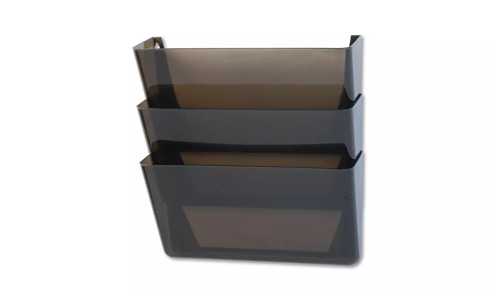 Rubbermaid Stak-A-File Three Pocket Wall File, Letter, Smoke - Primary Image