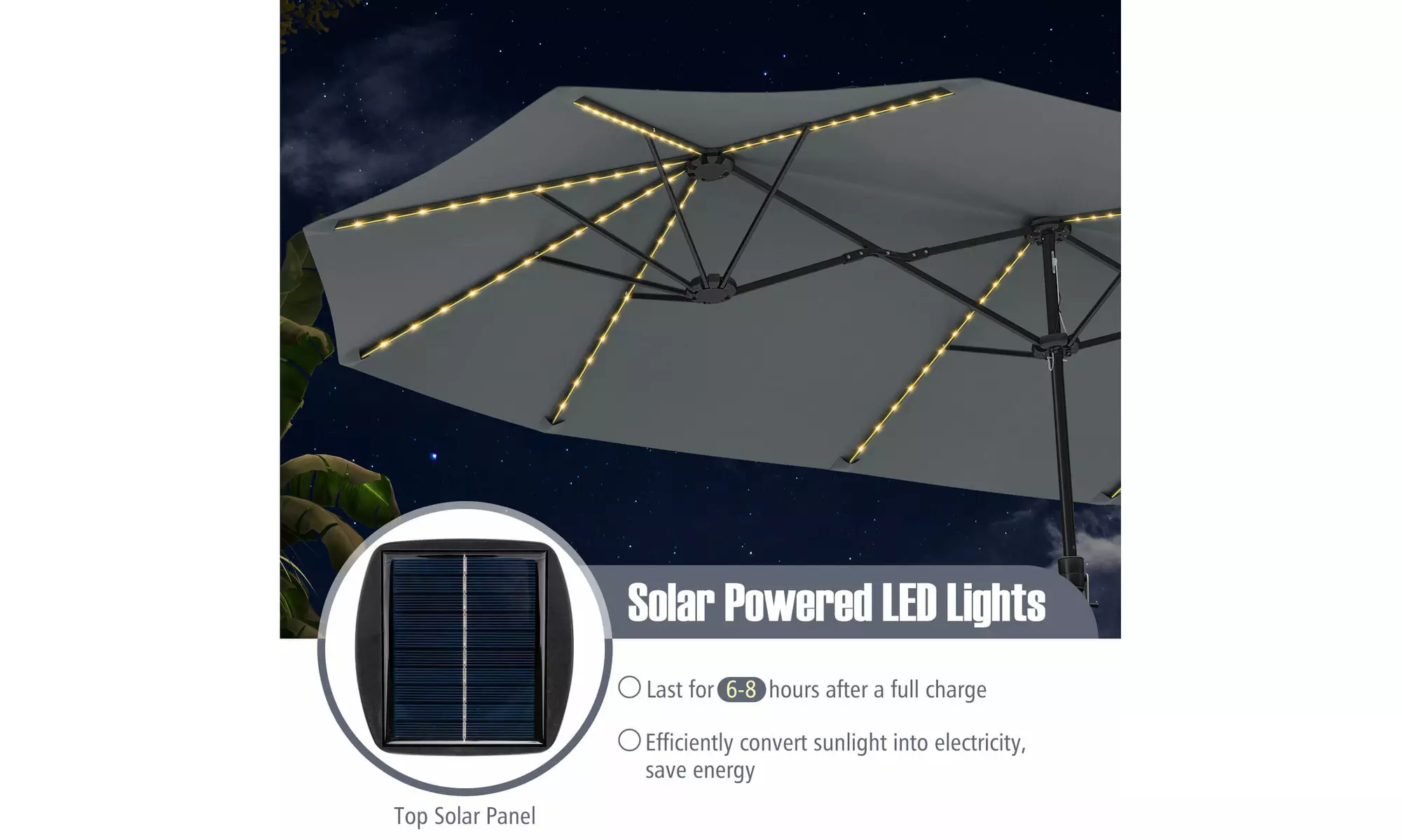 Costway 15.5 FT Extra-Large Patio Umbrella with LED Solar Lights