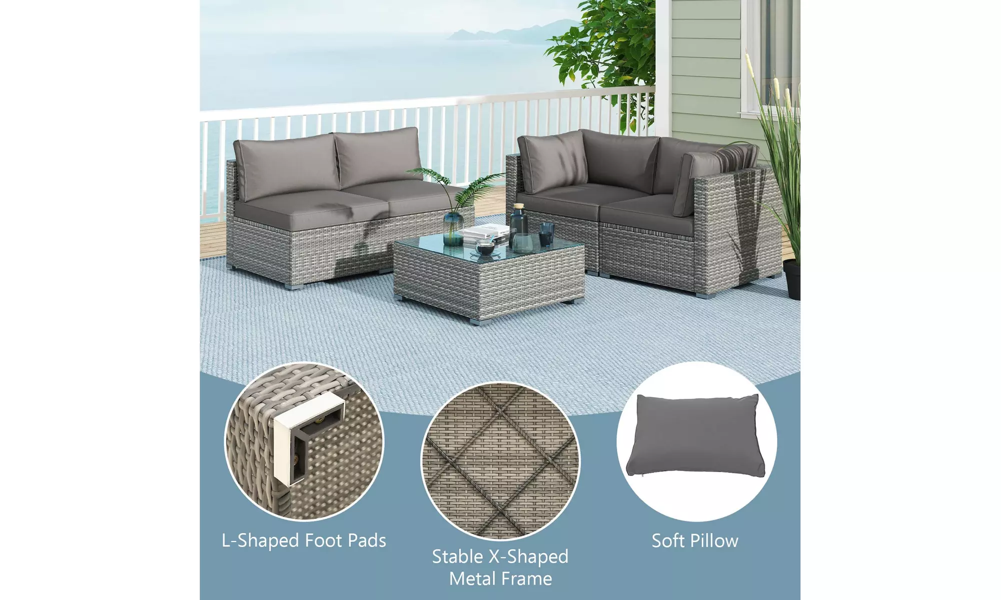 Costway Outdoor Patio Sectional Sofa Couch PE Rattan Conversation Set