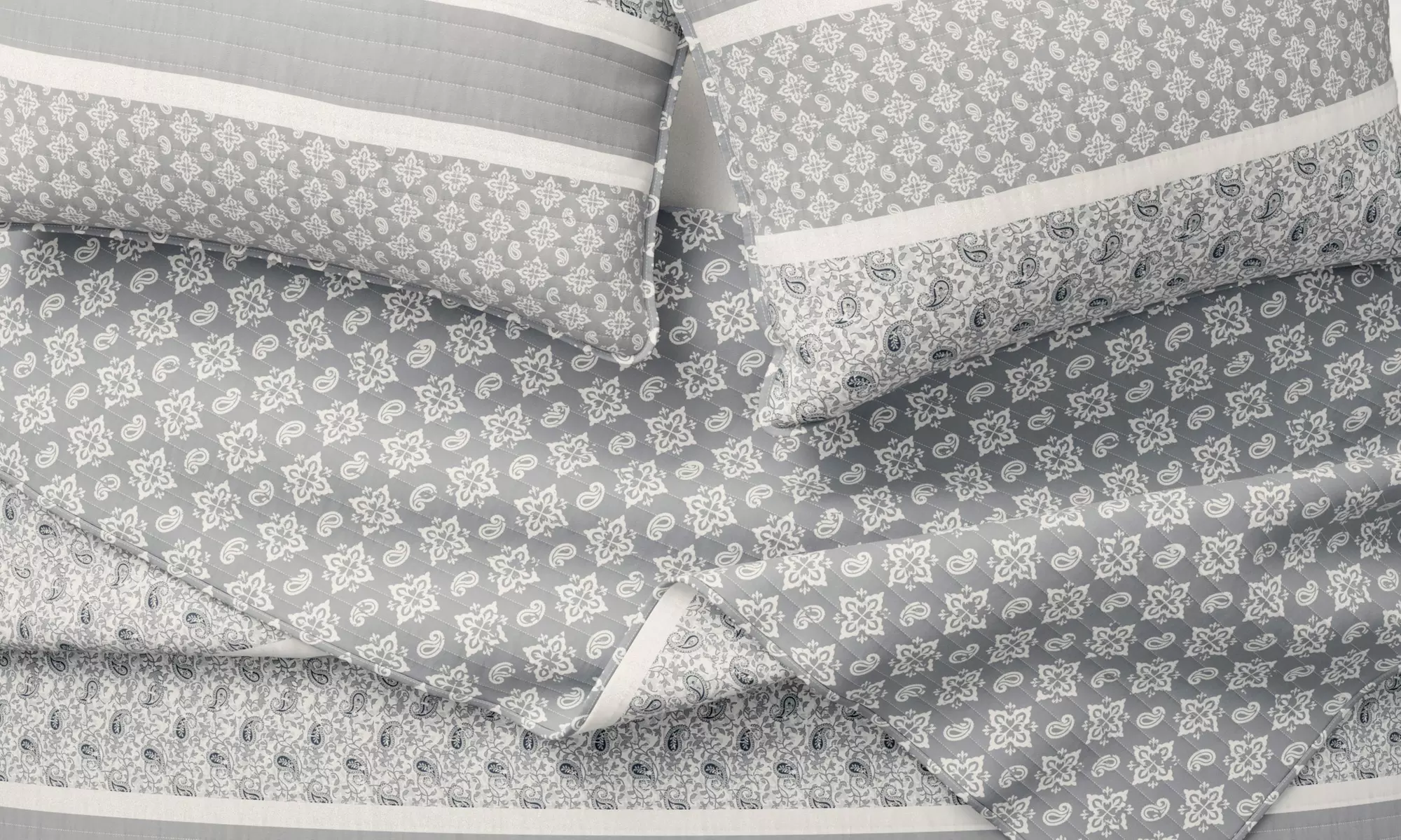 FreshFolds Stripe and Paisley Microfiber Reversible Quilt Set with Shams
