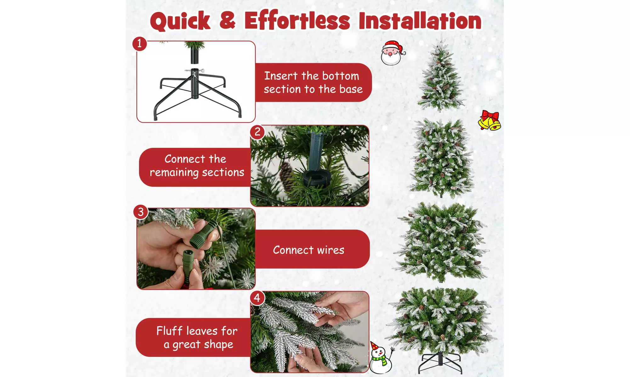 Costway 6/7.5/9 FT Christmas Tree with PE PVC Branch Tips Warm White LED Lights