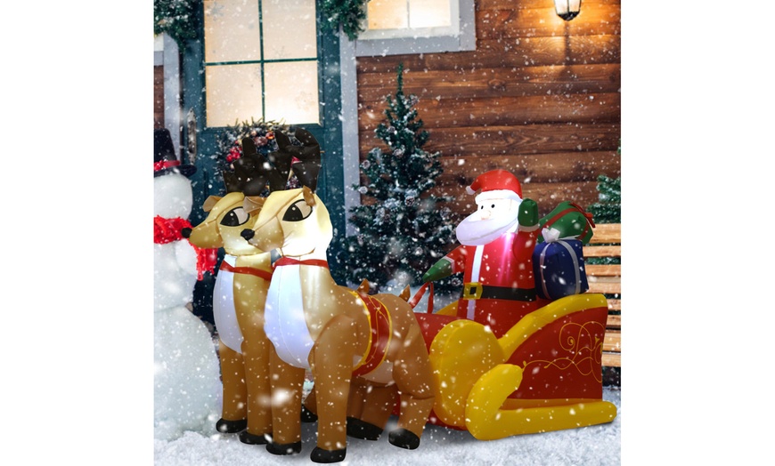 Image 4: 7 Ft Waterproof Inflatable Double Deer w/ Sled Christmas Decoration