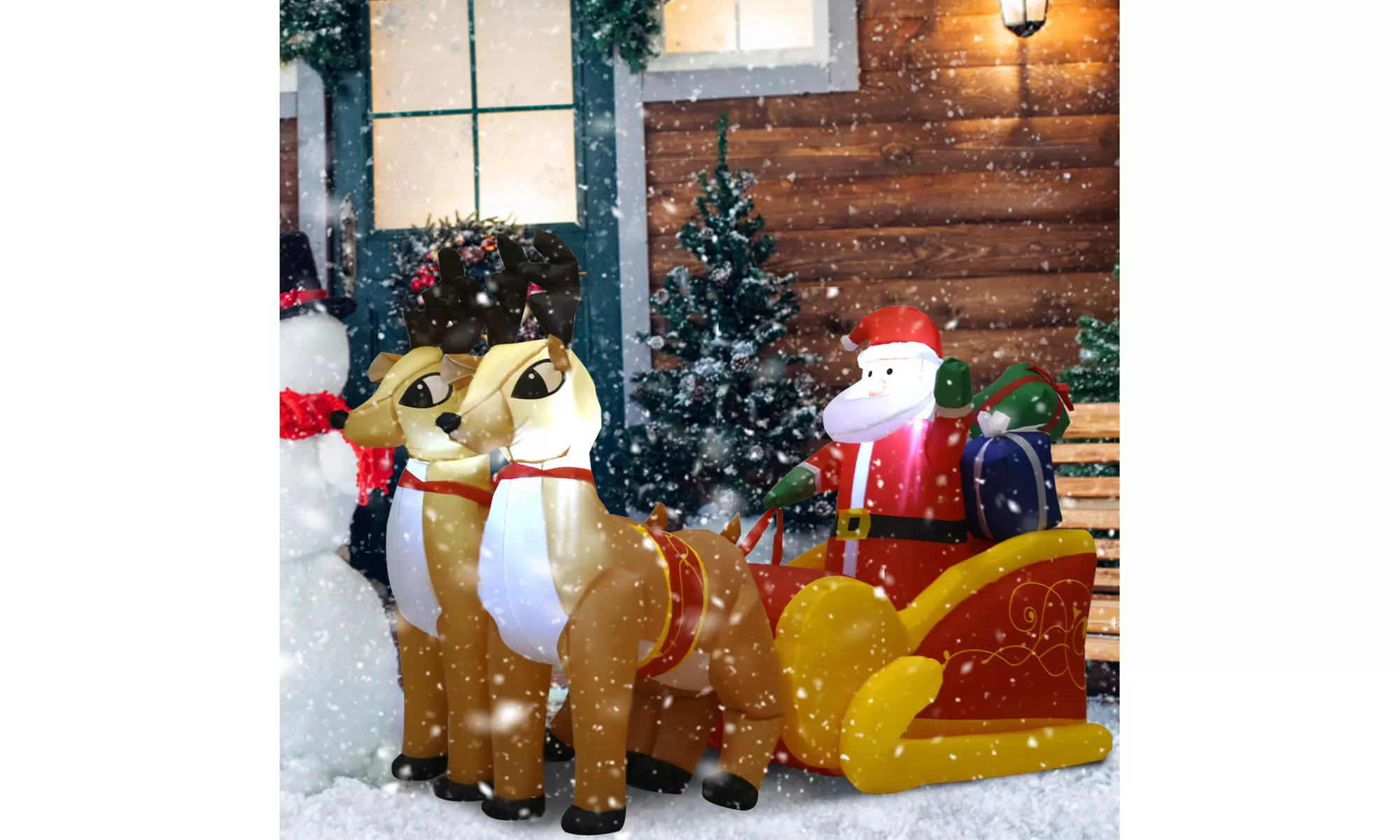 7 Ft Waterproof Inflatable Double Deer w/ Sled Christmas Decoration