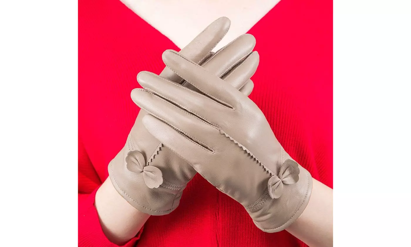 Womens Gloves Genuine Leather Solid Winter Warm Driving Thermal Gloves