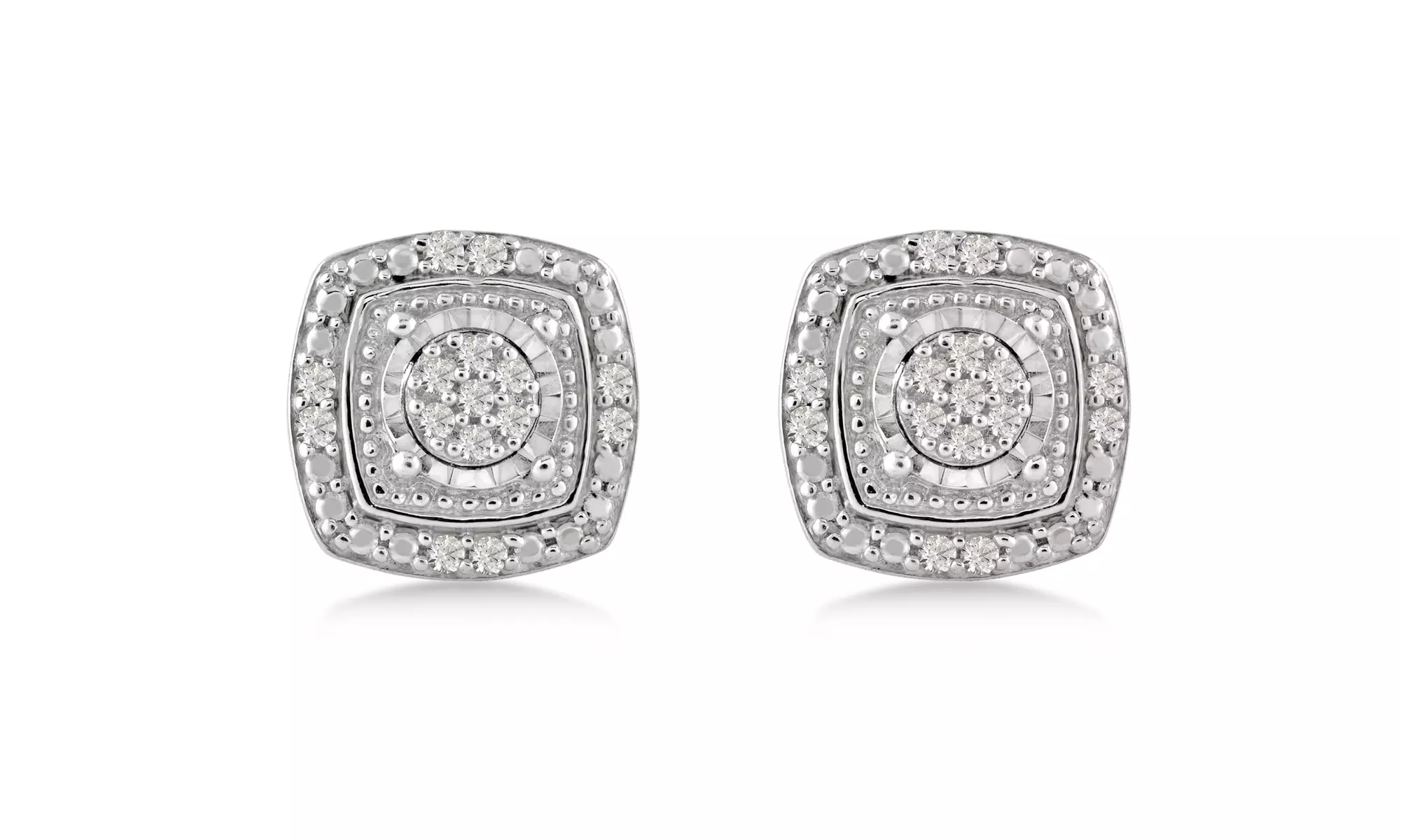 1/10 CT Diamond Cluster Halo Cushion Frame Stud Earrings in Sterling Silver